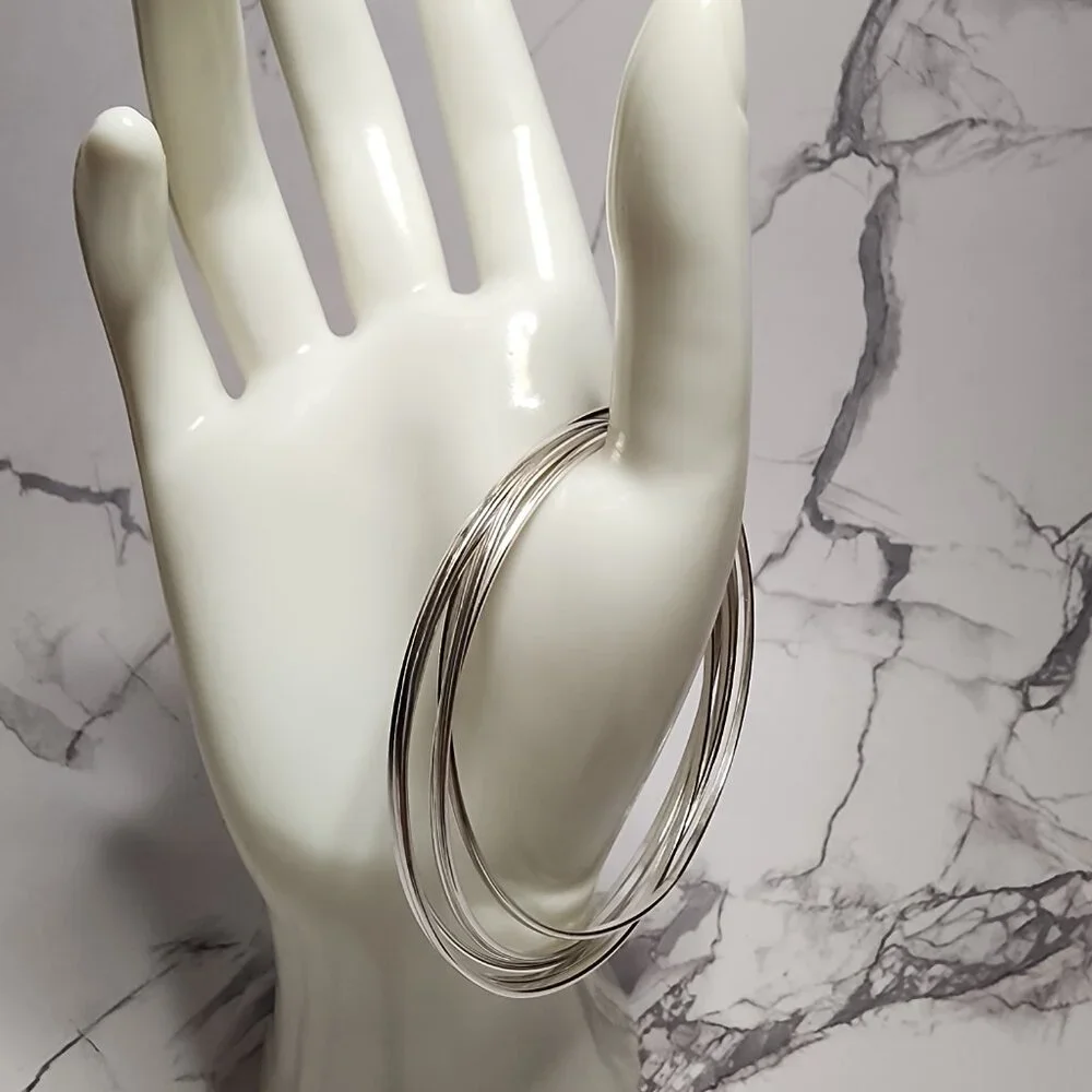925 Set of Silver intertwined bangle bracelets - Picture 2 of 6